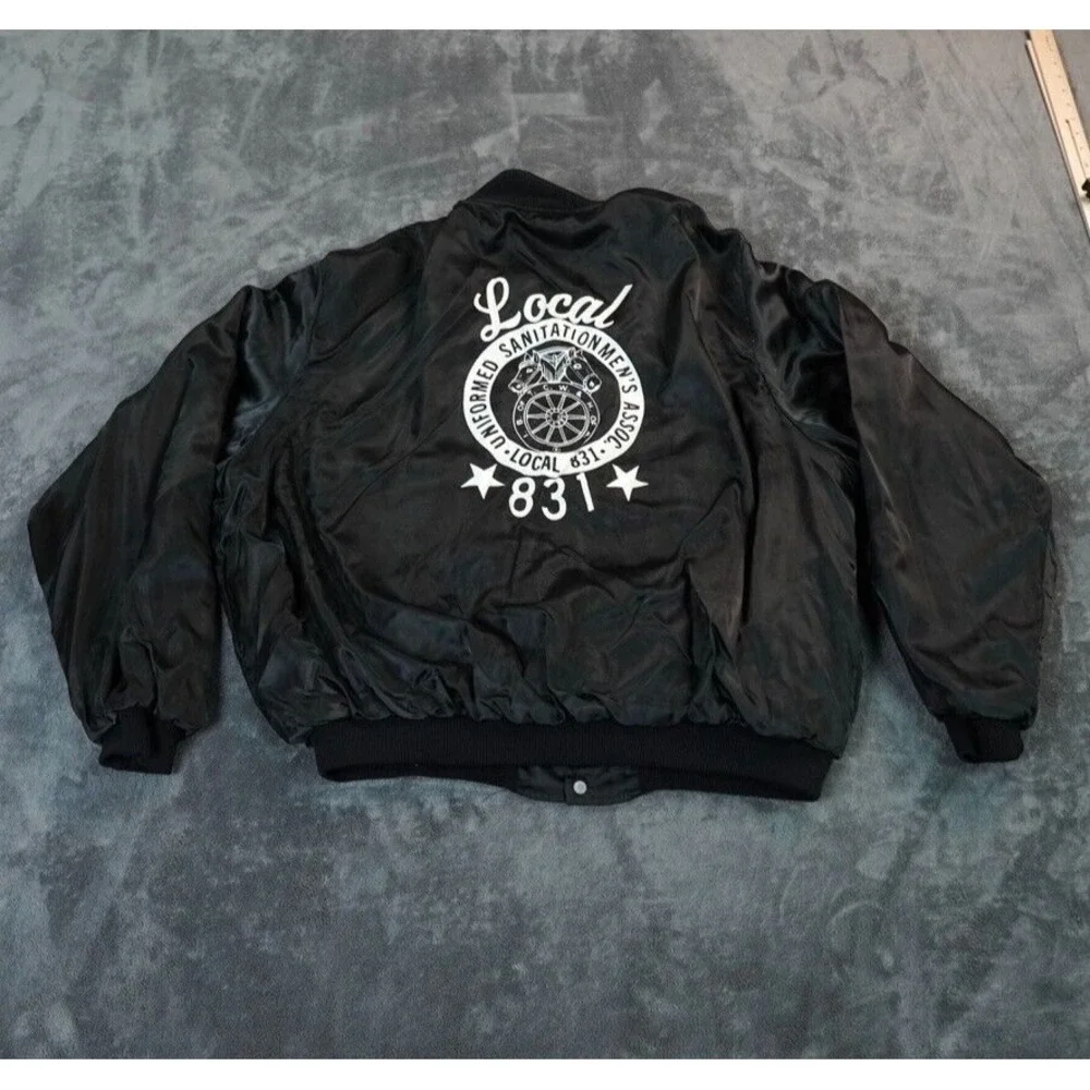 Vtg Birdie Teamsters Jacket Men XXL Black Satin Teamsters Union 831 NYC New York